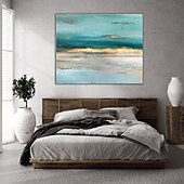 billiga Abstrakta målningar-handgjord oljemålning duk väggkonst dekor abstrakt kniv målning sjölandskap grön för heminredning rullad ramlös ramlös ingen sträckmålning