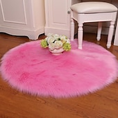 abordables tapis salon et chambre-Tapis en peluche doux coussin de chaise de couleur unie coussin de couverture de chevet de chambre à coucher tapis rond