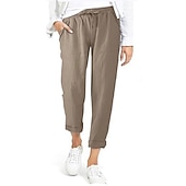 abordables Pantalon en coton et lin-Femme Pantalon short capri Bouffant Imitation Lin Couleur Pleine Bouffant Cheville Taille médiale basique Décontractées du quotidien Noir Vin S M Eté Printemps &amp; Automne