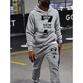 tanie podstawowe dresy-Męskie Dres Bluza Ściągana na sznurek 2-częściowa Litera Zestaw strojów Zestawy odzież Wiosna Jesień Zima Czarny Biały Trening w siłowni Jogging Szkolenie Keep Warm Miękka Odprowadza wilgoć Normalny