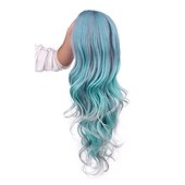 economico Parrucche trendy sintetiche-capelli lunghi blu ondulati parrucche per le donne parrucca corlorful misto blu verde grigio viola colore dei capelli parte centrale parrucche sintetiche in fibra resistente al calore capelli per la