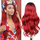 economico Parrucche trendy sintetiche-capelli lunghi blu ondulati parrucche per le donne parrucca corlorful misto blu verde grigio viola colore dei capelli parte centrale parrucche sintetiche in fibra resistente al calore capelli per la