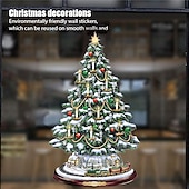 billiga Klistermärke-jul fönster klistermärken träd vinter girlander fönster klistermärken heminredning kristall träd jultomten snögubbe roterande skulptur dekorationer avtagbar pasta