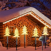 abordables luces navideñas al aire libre-Luces de camino de copos de nieve de Navidad decoraciones exteriores luces paisajísticas solares a prueba de agua LED lámpara en forma de copo de nieve de Navidad para decoración de hogar fiesta