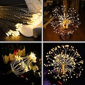 billiga Batteristrängljus-4-pack fyrverkeriljus julbelysning dekorationer starburst led koppartråd lampor 8 lägen batteridrivna fairy lights med fjärrstyrt bröllop jul dekorativa hängande ljus för fest uteplats trädgård