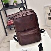 abordables Sacs à dos de Collège-Sac à dos en similicuir noir pour homme avec poche avant zippée – Sac élégant et imperméable pour ordinateur portable, idéal pour le travail, l&#039;université ou les déplacements quotidiens