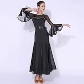 voordelige Standaard Balzaal-Ballroomdansen Kleding Gesplitst Kristallen / Bergkristallen Dames Prestatie Opleiding Lange mouw Polyester Netstof Spandex