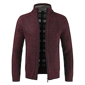 preiswerte Herren Strickjacke-Herren Pullover Strickjacke Zip Pullover Reißverschluss Pullover Jacke Fleece Pullover Stricken Feste Farbe Ständer Essential Casual Bekleidung Winter Schwarz Burgunderrot S M L