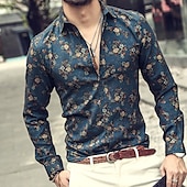 preiswerte Pflanzen Muster-Herren Blumen Hemd Hawaiihemd Sommerhemd Knopfhemd Langarm Modisch Strassenmode Brautkleider schlicht Casual Festtage Wochenende Frühling Herbst Umlegekragen Bedruckt Button-Down Wein Rote Grün