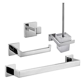 お買い得  浴室用アクセサリーセット-Bathroom Accessory Set 4 Piece Stainless Steel,Wall Mounted Towel Bar,Toilet Paper Holder,Toilet Brush Holder and Robe Hook,Bathroom Hardware Set(Black/Golden/Chrome/Brushed Nickel)