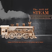 ieftine Jocuri, puzzle-uri și jucării de construcție-Puzzle-uri 3D din lemn tren locomotive DIY model mecanic cu antrenare cu roți jocuri de tip tease pentru minte cadouri uimitoare pentru adulți și adolescenți cadou de Crăciun