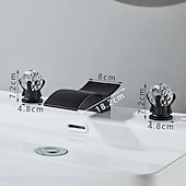 cheap Multi Holes-Bathroom Sink Faucet with Two Crystal Knob Handles Waterfall Matte Black/Chrome Deck Mounted Widespread 3 Holes Bathroom Faucets for Bathtub or Sink
