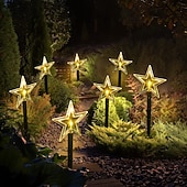 abordables luces navideñas al aire libre-Luces de camino de copos de nieve de Navidad decoraciones exteriores luces paisajísticas solares a prueba de agua LED lámpara en forma de copo de nieve de Navidad para decoración de hogar fiesta