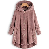 billige Onesies for damer-Dame Store størrelser Fleeceskjorter Helfarge Sport Teddy Genser Langermet Hettegenser Vanlige topper Gate Avslappet Knapper Lomme foran Vinrød gurkemeie Svart Rosa Navyblå Høst vinter