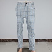 tanie Chinosy-Męskie Spodnie Typu Chino Joggery Spodnie w kratę Kieszeń Oddychający Miękka Codzienny Moda Moda miejska Niebieski Pomarańczowy Średnio elastyczny