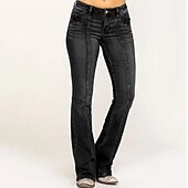 economico gamba larga e vita alta-jeans da donna a vita bassa pantaloni svasati fondo a campana denim a tutta lunghezza tasche laterali gamba larga microelastico moda strada casual blu blu profondo s m
