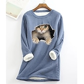 levne Mikiny a mikiny-dámská mikina plus size pulovr kočka street ležérní teddy sherpa fleece kulatý výstřih top s dlouhým rukávem mikroelastický pad &amp;amp; zimní comfrt prodyšná měkká tkanina