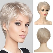 economico Parrucche trendy sintetiche-parrucche bianche crema corte per parrucca da folletto cosplay da donna sintetica naturale