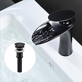 voordelige Klassiek-waterval badkamer wastafel mengkraan, mono wastafel enkele handgreep wastafelkranen met warme en koude slang monobloc vat water messing kraan badrandcombinaties