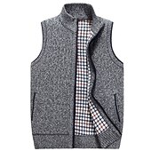 cheap Men&#039;s Cardigan Sweater-Men&#039;s Sweater Vest Cardigan Sweater Zip Sweater Fleece Sweater Knit Solid Color Classic &amp; Timeless Clothing Apparel Winter Lake blue Wine M L XL