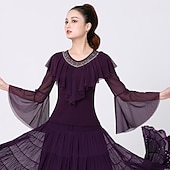 economico Top e Set-Balli latino-americani Balli da sala Superiore Colore Puro Cristalli / Strass Tulle Per donna Prestazioni Addestramento Manica lunga Alto Terital