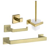 お買い得  浴室用アクセサリーセット-Bathroom Accessory Set 4 Piece Stainless Steel,Wall Mounted Towel Bar,Toilet Paper Holder,Toilet Brush Holder and Robe Hook,Bathroom Hardware Set(Black/Golden/Chrome/Brushed Nickel)