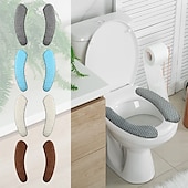 abordables Accessoires pour salle de bains-épais rembourré siège de toilette couverture tapis chaud en peluche siège de toilette coussin antidérapant doux coussin de toilette lavable siège de toilette tapis chauffant avec ruban auto-adhésif