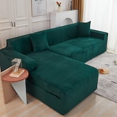 baratos Cobertura de Sofa-capa de sofá elástica espessa de pelúcia elástica sofá secional poltrona loveseat 4 ou 3 lugares em forma de l cinza macio durável lavável