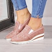 levne Dámské nazouváky a mokasíny-dámské modré slip-on tenisky na klínku – ležérní mokasíny na platformě zdobené drahokamy pro každodenní pohodlí a módu