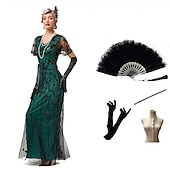 olcso Öltözetek-Vintage-inspirált A nagy Gatsby Hosszú hossz Flapper ruha Ruhák Felszerelések Illúzió A nagy Gatsby Esküvői Vendég Flitter Flitter V-alakú Női Mindszentek napja Álarcos mulatság Halloween Party