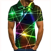 abordables Polo géométrique pour homme-Homme Graphique Néon Polo Chemise de golf Manche Courte Polos Chemises à Col Occasionnel Vêtements de vacances Vêtements de rave Tenues de fête Boutons Impression 3D Blanche Rose Claire Vert