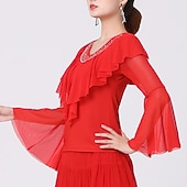 economico Top e Set-Balli latino-americani Balli da sala Superiore Colore Puro Cristalli / Strass Tulle Per donna Prestazioni Addestramento Manica lunga Alto Terital