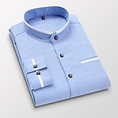 cheap Men&#039;s Oxford Shirts-Men&#039;s Band Collar Shirt Dress Shirt Oxford Shirt Solid / Plain Color Wedding White Blue Gray Light Blue Long Sleeve Standing Collar Spring &amp;  Fall Clothing Apparel