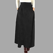 cheap Plain Skirts-Women&#039;s Swing Work Skirts Long Skirt Maxi Skirts Pocket Solid Colored Office / Career WorkWear Fall &amp; Winter Streetwear Basic Casual Black Wine Red