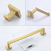 お買い得  浴室用アクセサリーセット-Bathroom Accessory Set 4 Piece Stainless Steel,Wall Mounted Towel Bar,Toilet Paper Holder,Toilet Brush Holder and Robe Hook,Bathroom Hardware Set(Black/Golden/Chrome/Brushed Nickel)