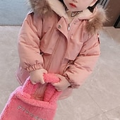 お買い得  女の子のダウンとパーカージャケット-幼児 女の子 パーカー 純色 ファッション アウトドア コットン コート アウターウェア 3～7歳 秋 ブラック ピンク ブルー