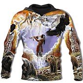 baratos moletons 3d masculinos-Homens Geométrica Tribal Moletom Moletons Moletom Manga Longa Moletom com capuz Com Capuz Designer Impressão 3D Diário Marron Cáqui Designer