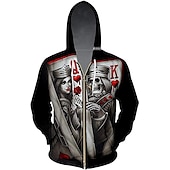 cheap Gothic &amp; Skull-Men&#039;s Color Block Skull Hoodie Hoodies Sweatshirt Hoodie Long Sleeve Hooded Sweatshirt Hooded Designer 3D Print Casual Daily Sports Black And White Black Zipper Fall Spring &amp;  Fall Designer