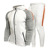 abordables Survêtements de base-Homme Ensemble Survetement Survêtement Ensemble de jogging Noir Blanche bleu marine Gris Col Mao Bloc de couleur Cordon 2 Pièces Sport &amp; Loisir du quotidien Des sports basique Casual Grand et grand