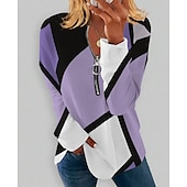 billiga Randiga och geometriska toppar-dam plus size dragkedja sweatshirt sweatshirt grafiskt block dagligt sporttryck kvartsdragkedja aktiv streetwear halv dragkedja lång ärm utan foder bekvämt ventilerande mjukt tyg