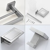 billige Tilbehørssett til badet-baderomstilbehør sett 4 deler rustfritt stål, veggmontert håndklestang, toalettpapirholder, toalettbørsteholder og kappekrok, baderomsutstyrsett (svart/gylden/krom/børstet nikkel)