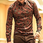preiswerte Pflanzen Muster-Herren Blumen Hemd Hawaiihemd Sommerhemd Knopfhemd Langarm Modisch Strassenmode Brautkleider schlicht Casual Festtage Wochenende Frühling Herbst Umlegekragen Bedruckt Button-Down Wein Rote Grün