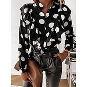 preiswerte Elegante Oberteile-Damen Bluse Punkte Elegant und luxuriös B¨¹ro Rüsche blass rosa grau Schwarze Punkte schwarzer Tupfen große weiße Punkte Weiß Frühling &amp; Herbst