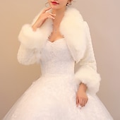 economico Coprispalle in pelliccia-cappotto bianco in pelliccia sintetica avvolgente da donna bolero avvolgente da sposa stile formale mantieni caldo sposa manica lunga con colore puro per abito invernale formale per stupire 2025