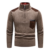 preiswerte Herrenpullover-Herren Pullover Fleece Pullover Pullover mit Viertelreißverschluss Gerippt Stricken Zip Strick Farbblock Troyer Halber Reißverschluss Basic warm halten Arbeit Freizeitskleidung Bekleidung Herbst