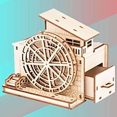 billiga Pussel-handgjorda handgjorda trämonterade vattenhjul pennhållare modell trä 3d tredimensionellt pussel pedagogisk leksak barngåva-vattenhjul 95 x 117 x 113 mm