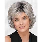 economico parrucca più vecchia-parrucca bionda mista marrone scuro marrone con riflessi parrucche pixie cut per donne bianche con frangetta parrucca sintetica ondulata corta naturale capelli veri parrucche per feste di natale