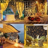 abordables Guirlandes lumineuses à brancher-Guirlande lumineuse à LED pour rideau de fenêtre de réception de fête de mariage élégante 3x3m&amp;amp;Guirlande lumineuse de Noël en forme d&#039;étoile scintillante, 6 x 3 m, 600 LED, pour la maison, le