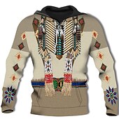 baratos moletons 3d masculinos-Homens Geométrica Tribal Moletom Moletons Moletom Manga Longa Moletom com capuz Com Capuz Designer Impressão 3D Diário Marron Cáqui Designer
