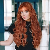 baratos Perucas Sintéticas sem Touca-peruca branca ombre perucas longas onduladas com franja para mulheres peruca loira platina longa perucas de cabelo sintético resistente ao calor de aparência natural para peruca de festa diária 26